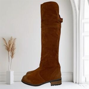 Qupid Boho Western Brown Tan Faux Suede Over The Knee Riding Boots US 8